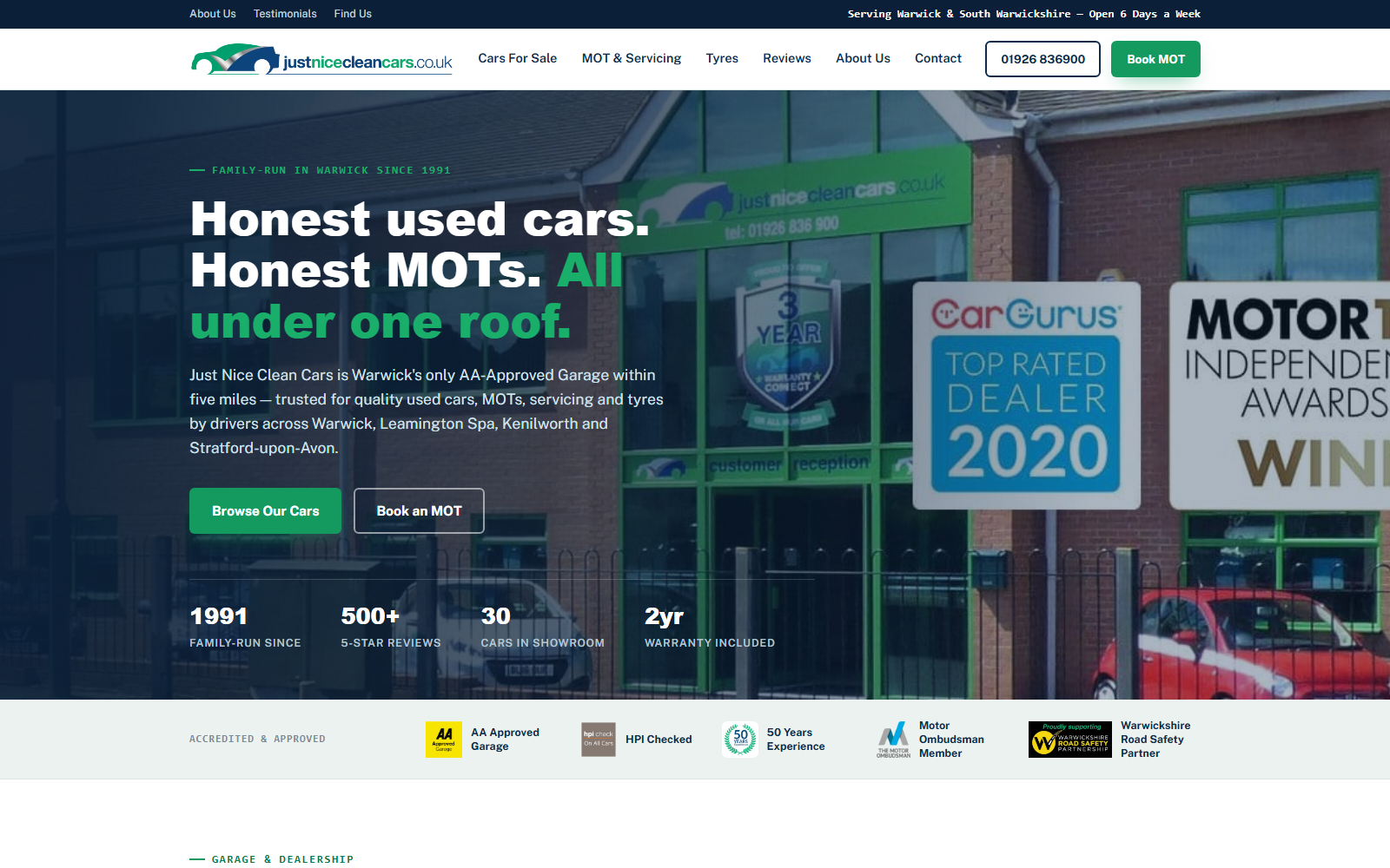 Just Nice Clean Cars concept homepage