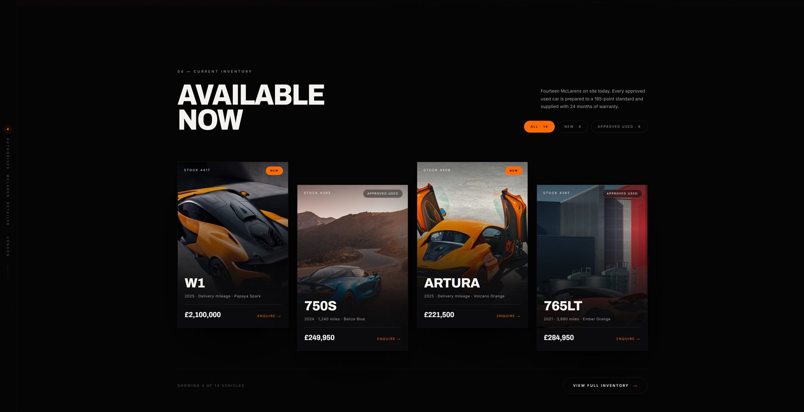Preview of the McLaren Mayfair concept website — available inventory