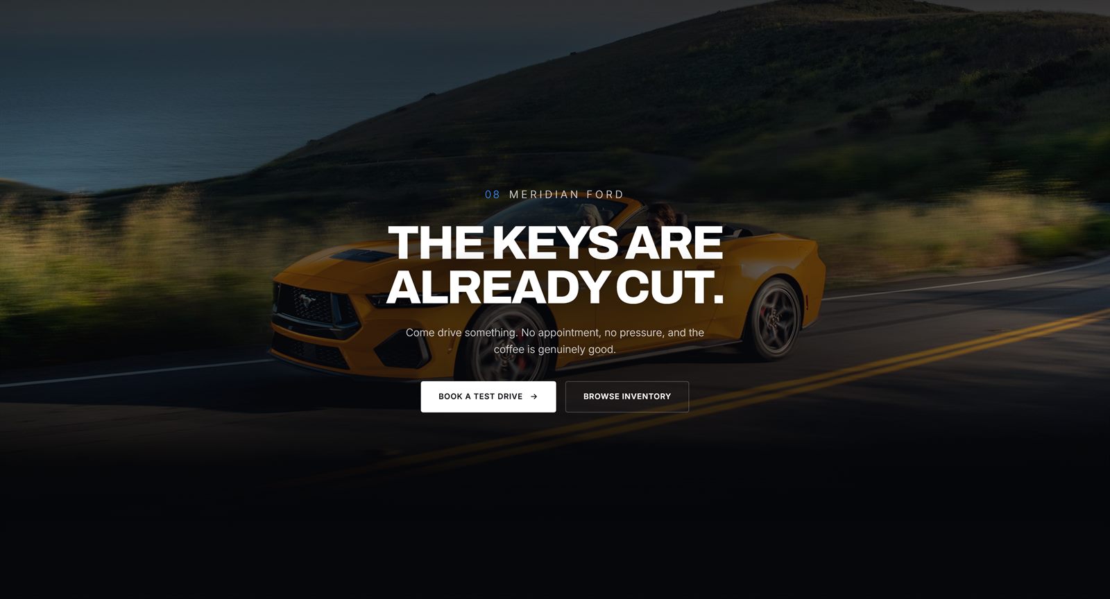 Closing call to action headed The Keys Are Already Cut over a coastal driving shot