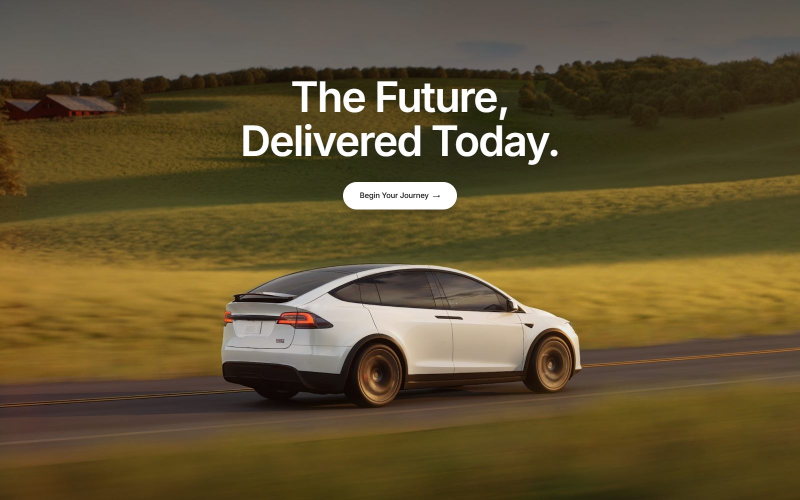 Closing call to action headed The Future, Delivered Today with a white Model X