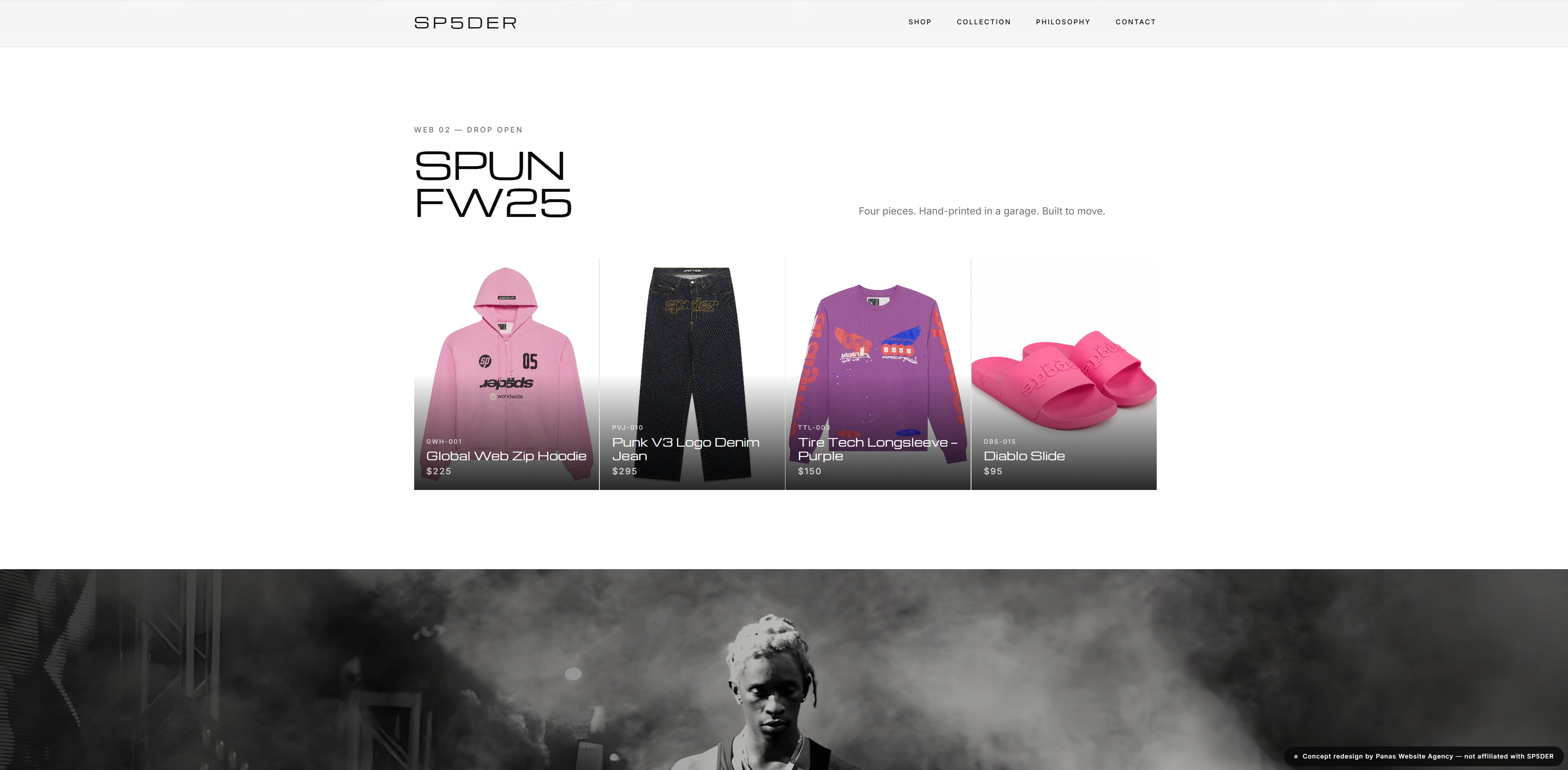 SP5DER concept shop page